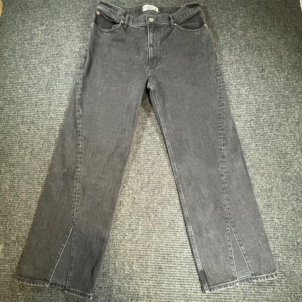 Abercrombie & Fitch The 90s Relaxed Jean High Rise Black Slit Hem 31/12s
